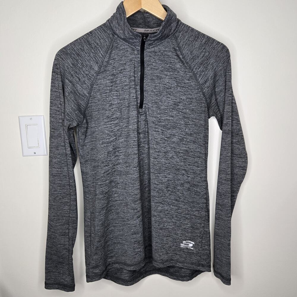 Skechers High Collar 1/4 Zip Gray Athletic Long Sleeve Top Size M